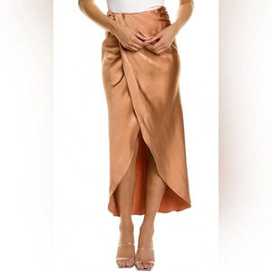NWT Line and Dot Copper Wrap Midi Skirt Size XS XSmall